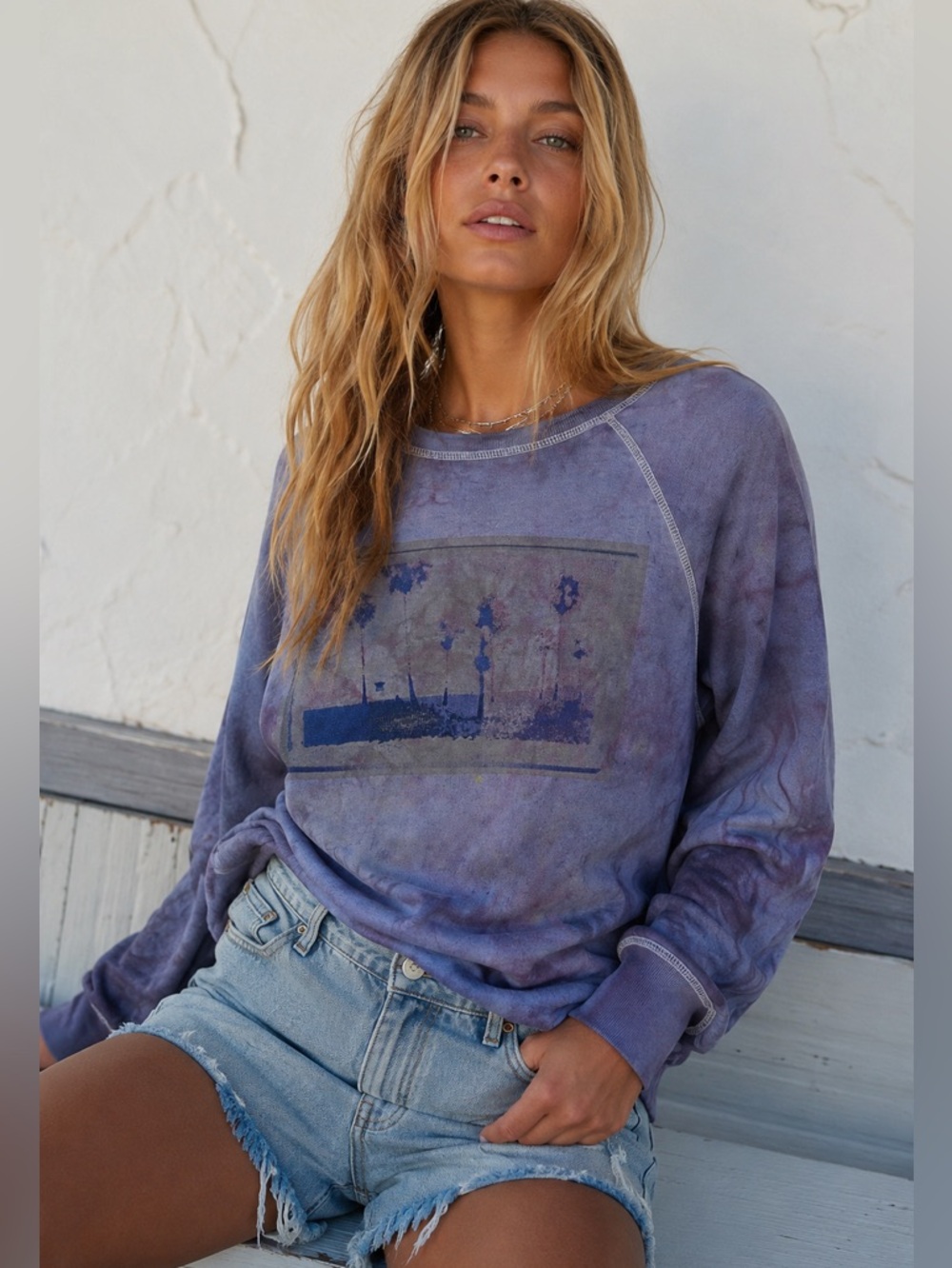 Zadig & Voltaire Palm Tree Tie Dye Sweatshirt Women Sz S Purple Beach Boho *flaw